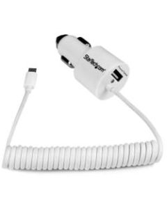 StarTech.com White Dual Port Car Charger with Micro USB Cable and USB 2.0 Port - High Power (21 Watt / 4.2 Amp)