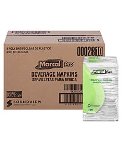 Marcal 100% Recycled 1-Ply Beverage Napkins, 9 1/4in x 9 1/2in, White, 500 Napkins Per Pack, Case of 8 Packs