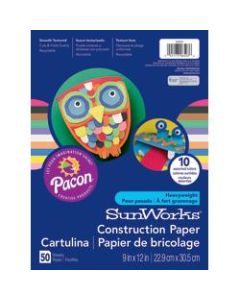 SunWorks Construction Paper, 9in x 12in, Assorted, Pack Of 50