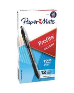 Paper Mate Profile Retractable Ballpoint Pens, Bold Point, 1.4 mm, Translucent Black Barrel, Black Ink, Pack Of 12