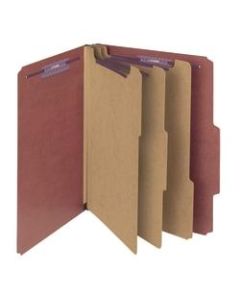 Smead Pressboard Classification Folders With SafeSHIELD Fasteners, 3 Dividers, 3in Expansion, Letter Size, 100% Recycled, Red, Box Of 10