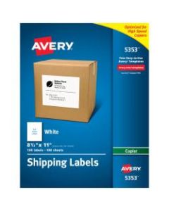 Avery Copier Permanent Address Labels, 5353, 8 1/2in x 11in, White, Pack Of 100