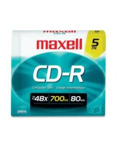 Maxell CD Recordable Media - CD-R - 48x - 700 MB - 5 Pack Slim Jewel Case - 120mm - 1.33 Hour Maximum Recording Time