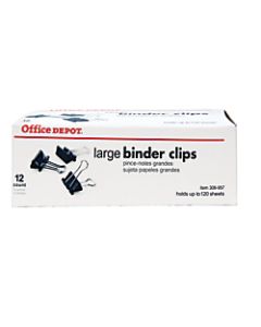 Office Depot Brand Binder Clips, Large, 2in Wide, 1in Capacity, Black, Box Of 12