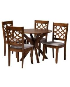 Baxton Studio Elena Dining Set, 29-15/16inH x 35-7/16inW x 35-7/16inD, Gray/Dark Brown