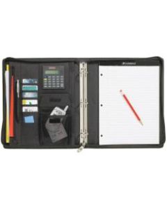 Cambridge City Microfiber Zipper 3-Ring Binder, 1in Round Rings, Black/Gray
