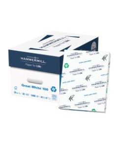 Hammermill Great White Copy Paper, Letter Size (8 1/2in x 11in), 20 Lb, 100% Recycled, Ream Of 500 Sheets, Case Of 10 Reams