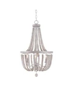 Kenroy Home Dumas 3-Light Wood Bead Chandelier, White/Weathered White