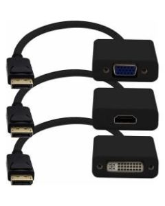 AddOn 3-Piece Bundle of 8in DisplayPort Male to DVI, HDMI, and VGA Female Black Adapter Cables - 100% compatible and guaranteed to work