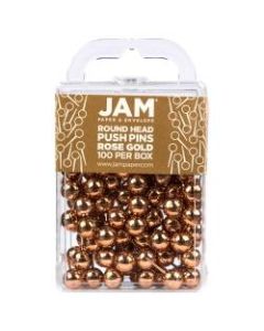JAM Paper Colorful Push Pins, 1/2in, Rose Gold, Pack Of 100 Push Pins
