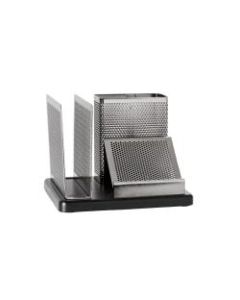 Rolodex Distinctions Punched Metal And Wood Desk Organizer, Black/Pewter