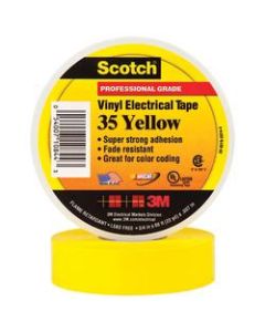 3M 35 Color-Coded Vinyl Electrical Tape, 1.5in Core, 0.75in x 66ft, Yellow, Pack Of 10