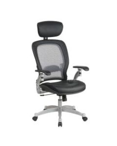 Office Star Professional AirGrid Bonded Leather High-Back Chair With Adjustable Headrest, Black/Platinum