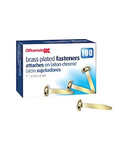 OIC Brass-Plated Paper Fastener, No. 4, 1in, Box Of 100