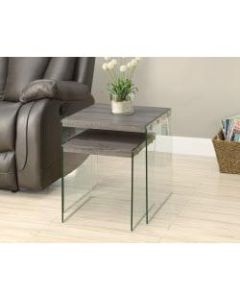 Monarch Specialties 2-Piece Nesting Table Set With Glass Base, Square, Dark Taupe