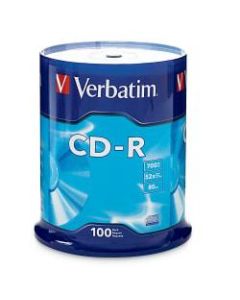 Verbatim CD-R Recordable Media, Spindle, 700MB/80 Minutes, Pack Of 100