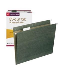 Smead Premium-Quality Hanging Folders, 1/5-Cut Tabs, Letter Size, Standard Green, Pack Of 25 Folders