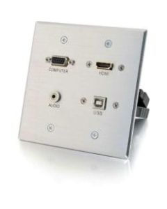 C2G HDMI, VGA, 3.5mm Audio and USB Pass Through Wall Plate - Double Gang - 2-gang - Aluminum - 1 x HDMI Port(s) - 1 x Mini-phone Port(s) - 1 x VGA Port(s)