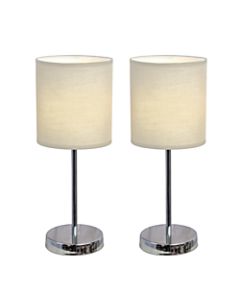 Simple Designs Chrome Mini Basic Table Lamp Set with White Fabric Shade