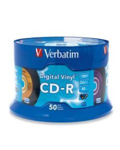 Verbatim CD-R Media Spindle, "Digital Vinyl," 700MB/80 Minutes, Retro Colors, Pack Of 50