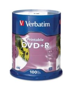Verbatim DVD+R 4.7GB 16X White Inkjet Printable - 100pk Spindle - 120mm - Printable