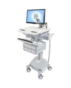 Ergotron StyleView Cart with LCD Arm, LiFe Powered, 6 Drawers - 6 Drawer - 33 lb Capacity - 4 Casters - Aluminum, Plastic, Zinc Plated Steel - White, Gray, Polished Aluminum