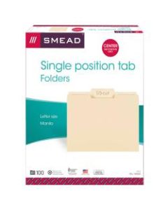Smead Selected Tab Position Manila File Folders, Letter Size, 1/3 Cut, Position 2, Pack Of 100