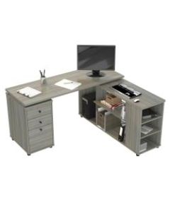 Inval America 60inW L-Shaped Work Center With Storage, Smoke Oak