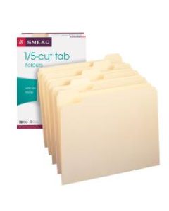 Smead File Folders, Letter Size, 1/5 Cut, Manila, Pack Of 100