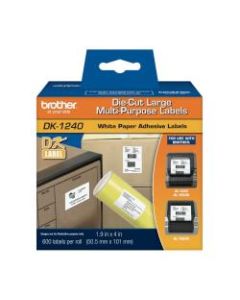 Brother DK1240 Paper Labels, 4in x 2in, White, Pack Of 600