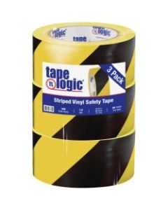 BOX Packaging Striped Vinyl Tape, 3in Core, 2in x 36 Yd., Black/Yellow, Case Of 3