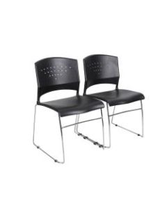 Boss Office Products Plastic Seat, Plastic Back Stacking Chair, 18in Seat Width, Black Seat/Chrome Frame, Quantity: 2