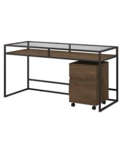 Bush Furniture Anthropology 60inW Glass Top Writing Desk With 2-Drawer Mobile File Cabinet, Rustic Brown Embossed, Standard Delivery
