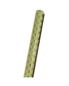 JAM Paper Wrapping Paper, Polka Dots, 25 Sq Ft, Kraft Brown & Green