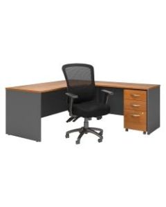 Bush Business Furniture Components 72inW L-Shaped Desk With Mobile File Cabinet And High-Back Multifunction Office Chair, Natural Cherry/Graphite Gray, Premium Installation