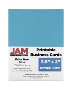 JAM Paper Printable Business Cards, 3 1/2in x 2in, Blue, 10 Cards Per Sheet, Pack Of 10 Sheets