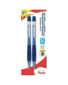 Pentel Quicker Clicker Mechanical Pencil, 0.7mm, #2 Lead, Transparent Blue Barrel, Pack Of 2