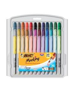 BIC Mark-It Permanent Fashion Markers With Reusable Case, Assorted, Pack Of 36