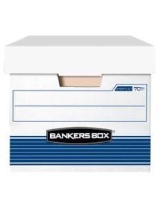 Bankers Box Stor/File Medium-Duty Storage Boxes With Locking Lift-Off Lids And Built-In Handles, Letter Size, 24in x 12in x 10in, 60% Recycled, White/Blue, Case Of 12