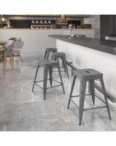 Flash Furniture Commercial-Grade Backless Distressed Indoor/Outdoor Counter-Height Bar Stools, Set Of 4 Bar Stools, Silver