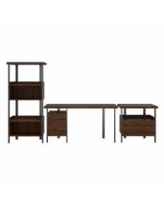 Bush Furniture Architect 60inW Writing Desk With Lateral File Cabinet And 4-Shelf Bookcase, Modern Walnut, Standard Delivery