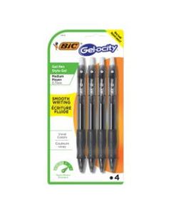 BIC Gel-ocity Gel Retractable Gel Ink Pens, Medium Point, 0.7 mm, Black Barrel, Black Ink, Pack Of 4 Pens