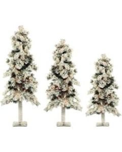 Fraser Hill Farm Snowy Alpine Tree Set With Clear Lights, 2ft, 3ft, and 4ft, Set of 3