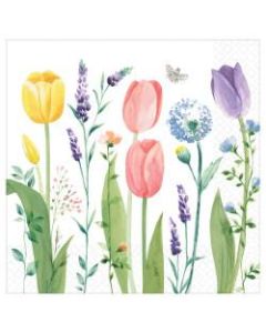 Amscan Spring 2-Ply Dinner Napkins, 8in x 8in, Tulip Garden, 16 Napkins Per Sleeve, Pack Of 3 Sleeves