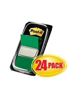 Post-it Flags, 1in x 1 -11/16in, Green, 50 Flags Per Pad, Pack Of 24 Pads
