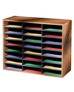 Fellowes Literature Organizer, 24 Compartments, 23 7/16inH x 29 7/16inW x 11 7/8inD, Oak