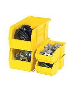 B O X Packaging Plastic Stackable Bin Boxes, Small Size, 18in x 11in x 10in, Yellow, Pack Of 4