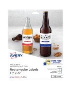 Avery Removable Durable Rectangle Labels, 22827, 3 1/2in x 4 3/4in, White, Pack Of 32