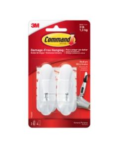 Command Medium Wire Hooks, Damage-Free, White, Pack of 2 Hooks, 2 Pairs of Strips