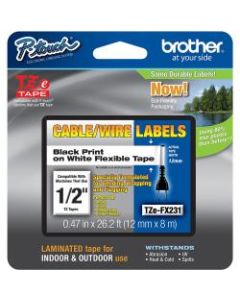 Brother TZe-FX231CS Black-On-White Tape, 0.5in x 26.2ft